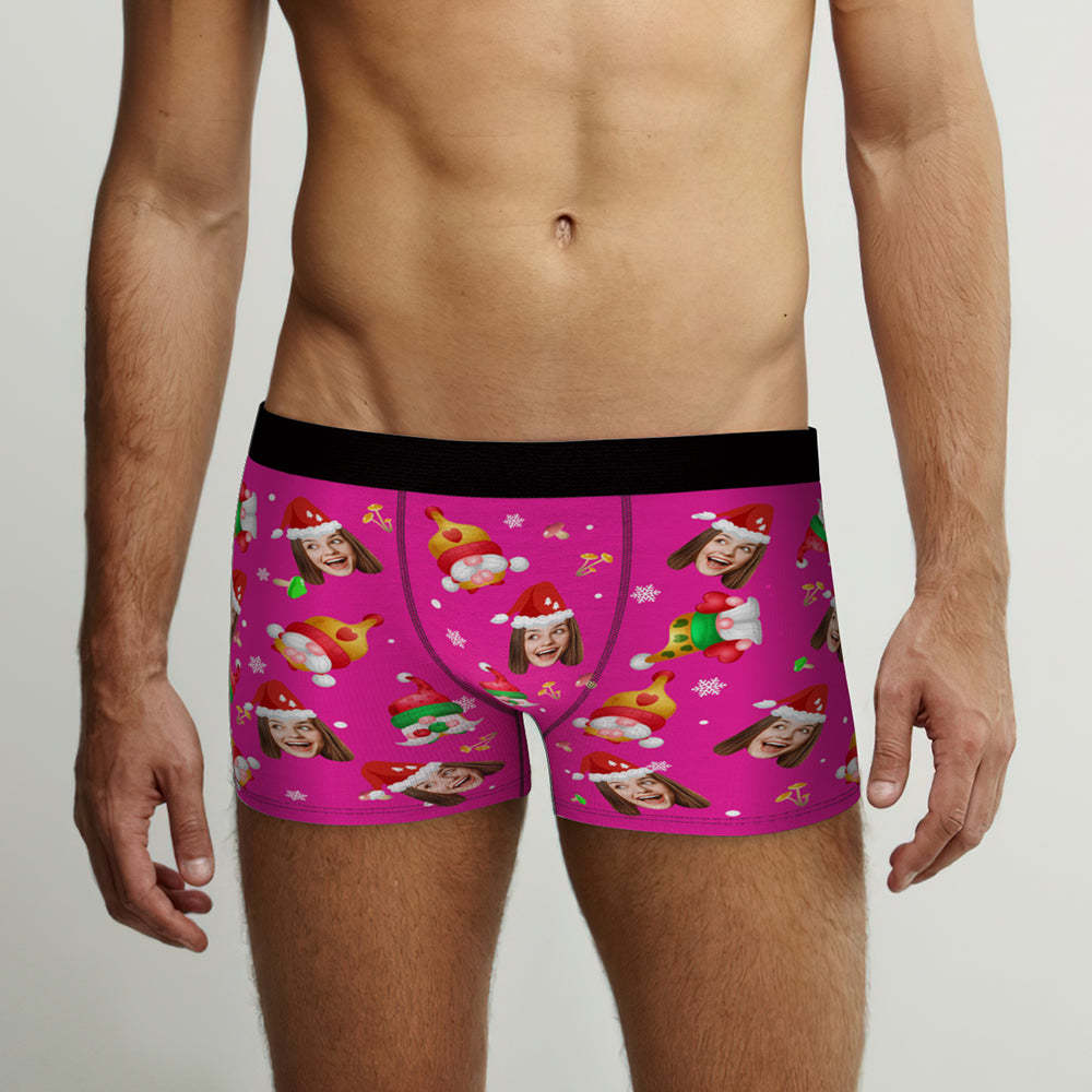 Custom Face Happy Gnomes Pink Christmas Boxer Briefs Personalized Christmas Gift -