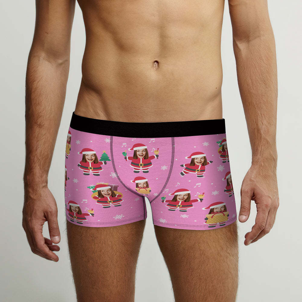 Custom Face Christmas Santa Pink Boxer Briefs Personalized Funny Christmas Gift -