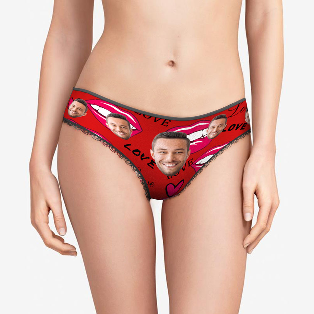 Custom Face Love Panties Lips Pattern Personalized Valentine's Day Gifts -
