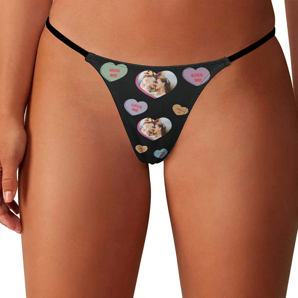 Custom Face Women's Tanga Thong Conversation Hearts Personalized Valentine's Day Thongs -