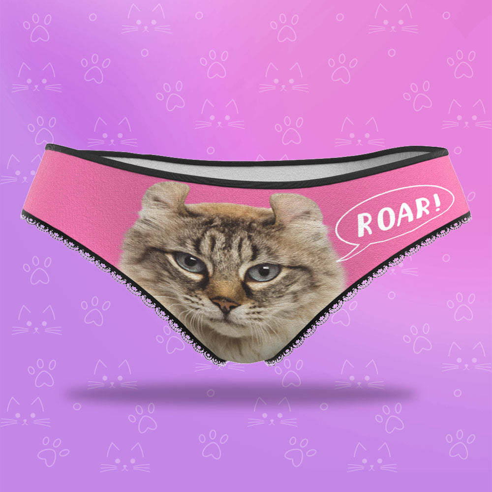 Custom Face Women's Panties Sexy Funny Naughty Animal Cat Roar Gifts For Her -