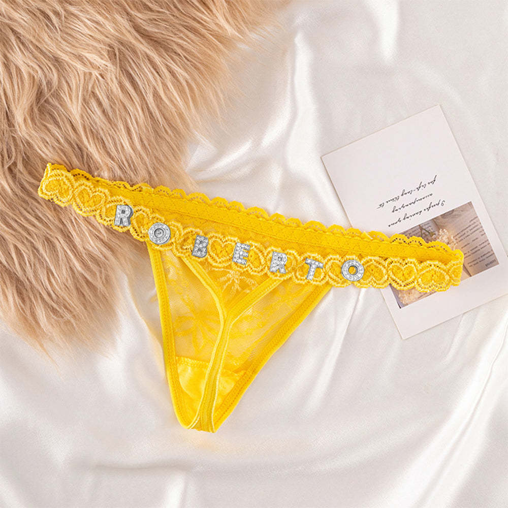 Custom Lace Thongs with Jewelry Crystal Letter Name Gift for Her -