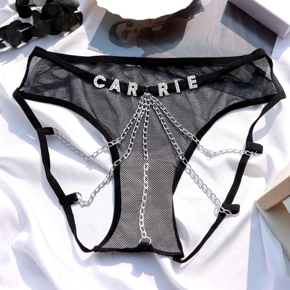 Custom Sexy Thongs with Jewelry Crystal Letter Name Women's Underwear 