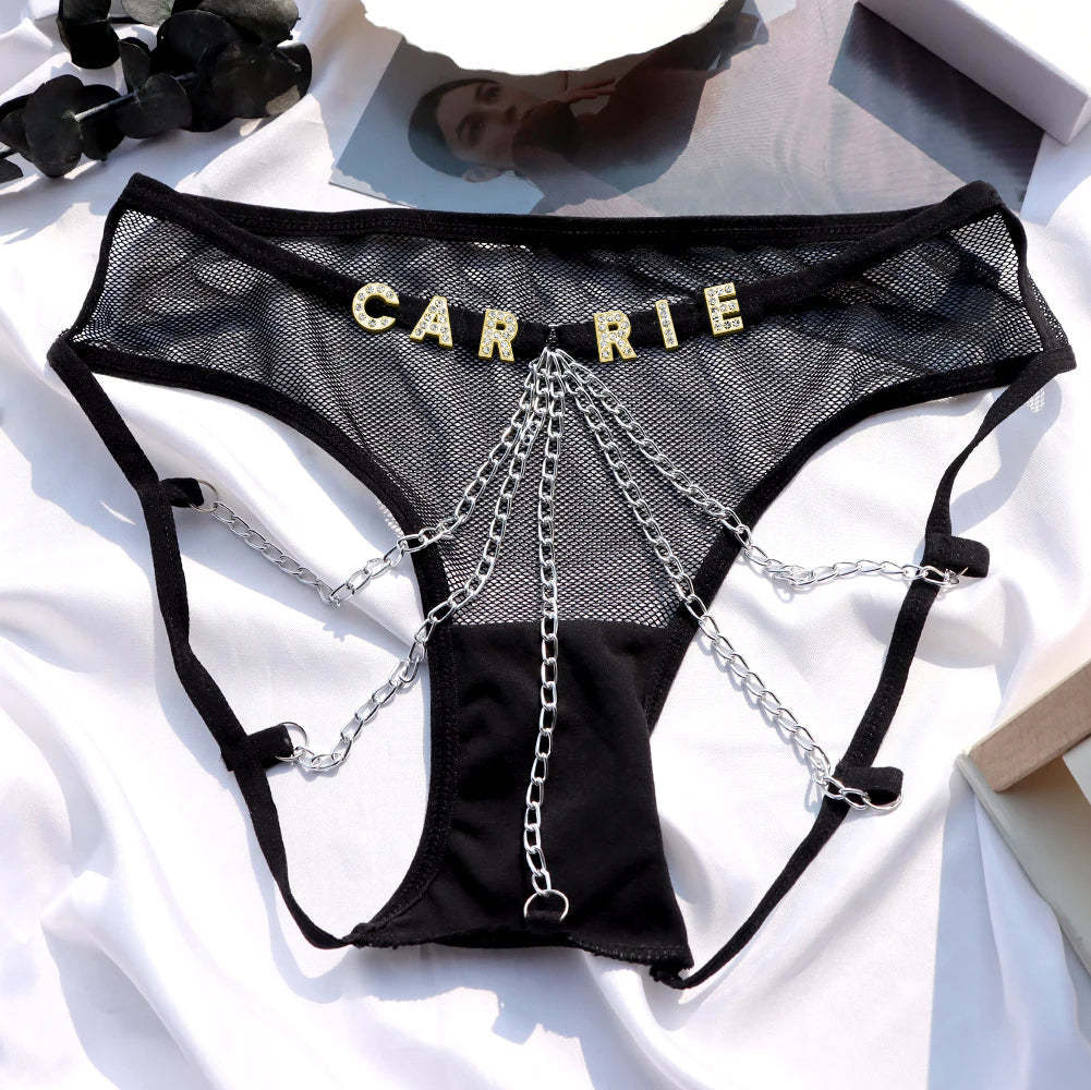 Custom Sexy Thongs with Jewelry Crystal Letter Name Women's Underwear Gift for Her -