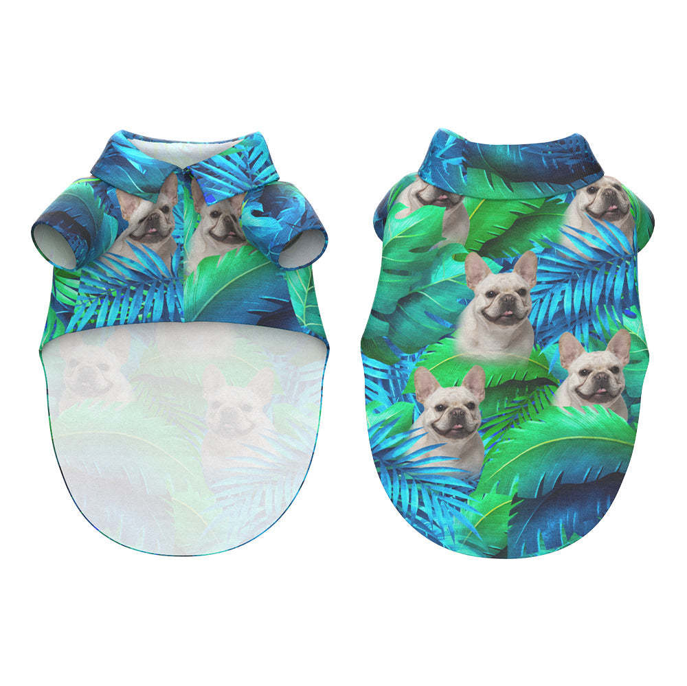 Custom Face Hawaiian Style Large Leaves Dog and Owner Matching Hawaiian Shirts -