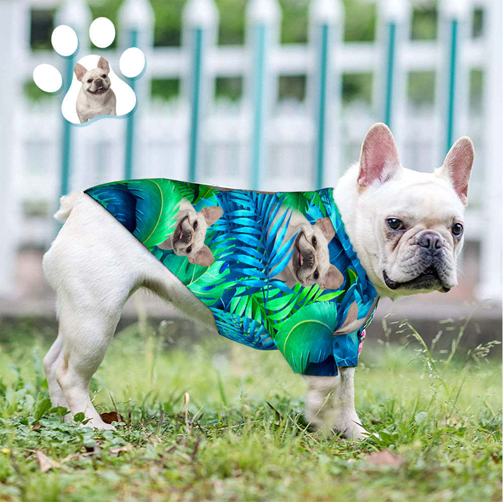 Custom Face Hawaiian Style Large Leaves Dog and Owner Matching Hawaiian Shirts -