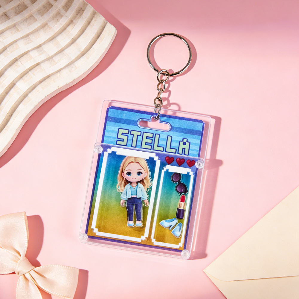 Custom Cartoon Keychain Personalized 3D Acrylic Cartoon Keychain Photo Bag Charm Unique Keepsake Gift for Couple Valentine's Day Gift - GetPhotoSocksUk