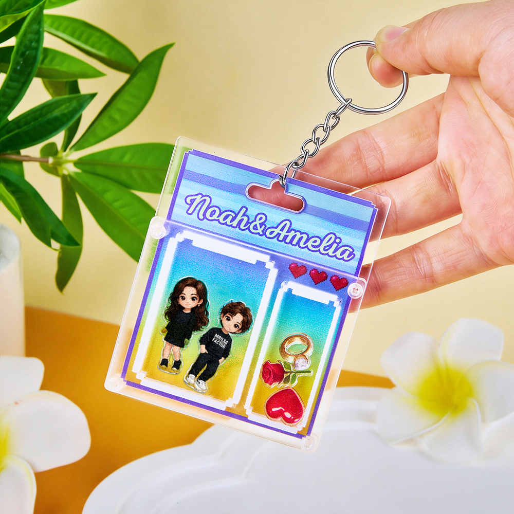 Custom Cartoon Keychain Personalized 3D Acrylic Cartoon Keychain Photo Bag Charm Unique Keepsake Gift for Couple Valentine's Day Gift - GetPhotoSocksUk