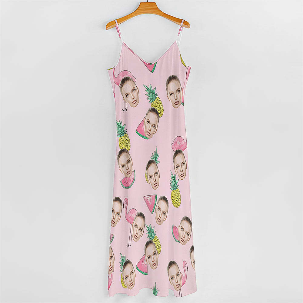 Custom Face Hawaiian Style Long Dress Flamingo Pink Sling Dress -