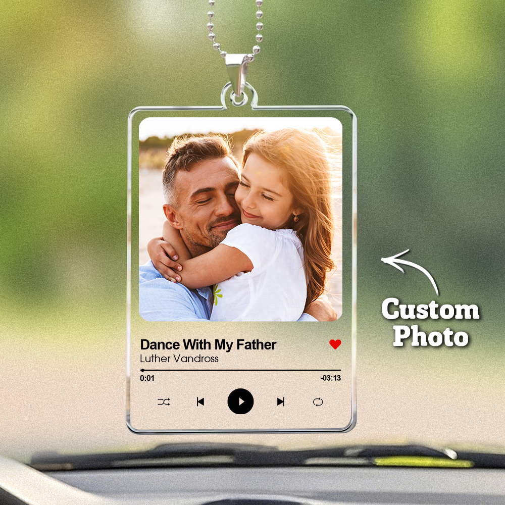 Personalized Photo Rear View Mirror Accessory Favorite Song Title