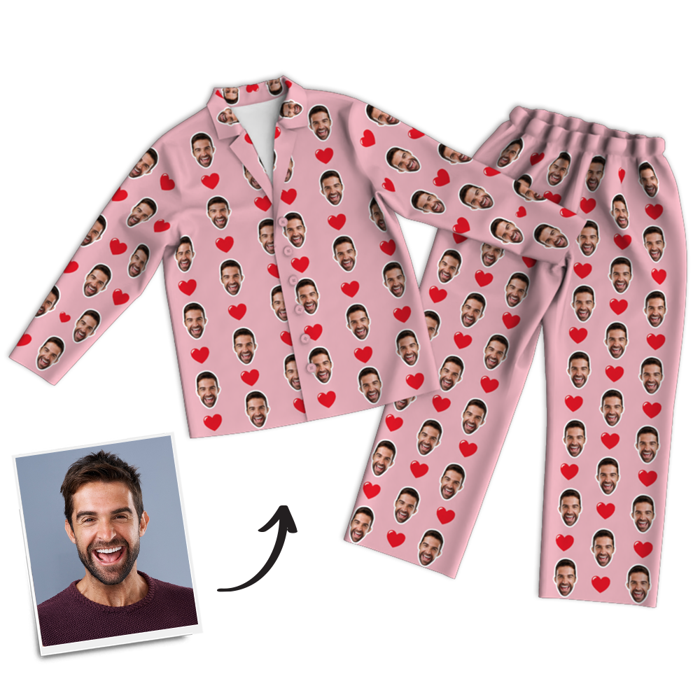Custom Photo Long Sleeve Pajamas, Sleepwear, Nightwear - Heart
