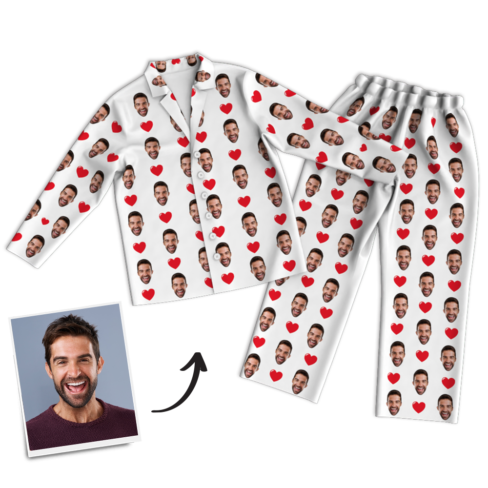 Custom Photo Long Sleeve Pajamas, Sleepwear, Nightwear - Heart