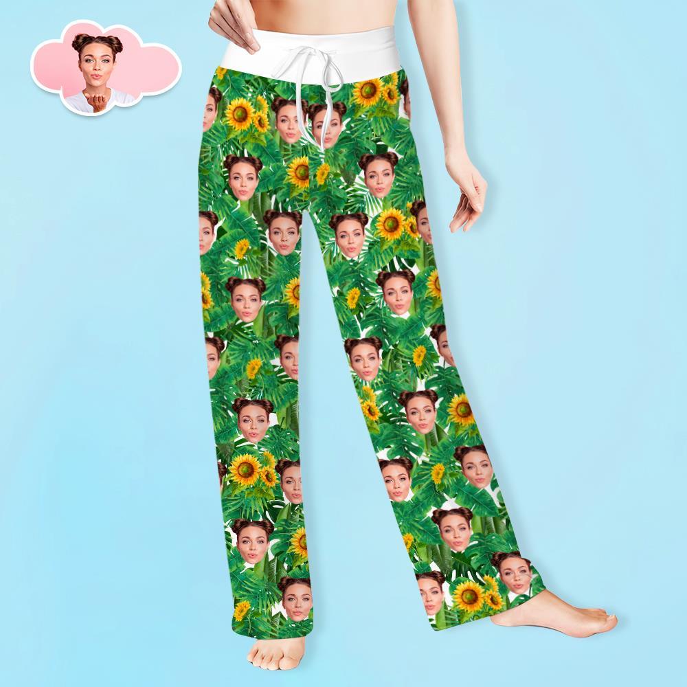 Custom Face Pants Ladie's Loose Wide-leg Pants Sunflower Pattern