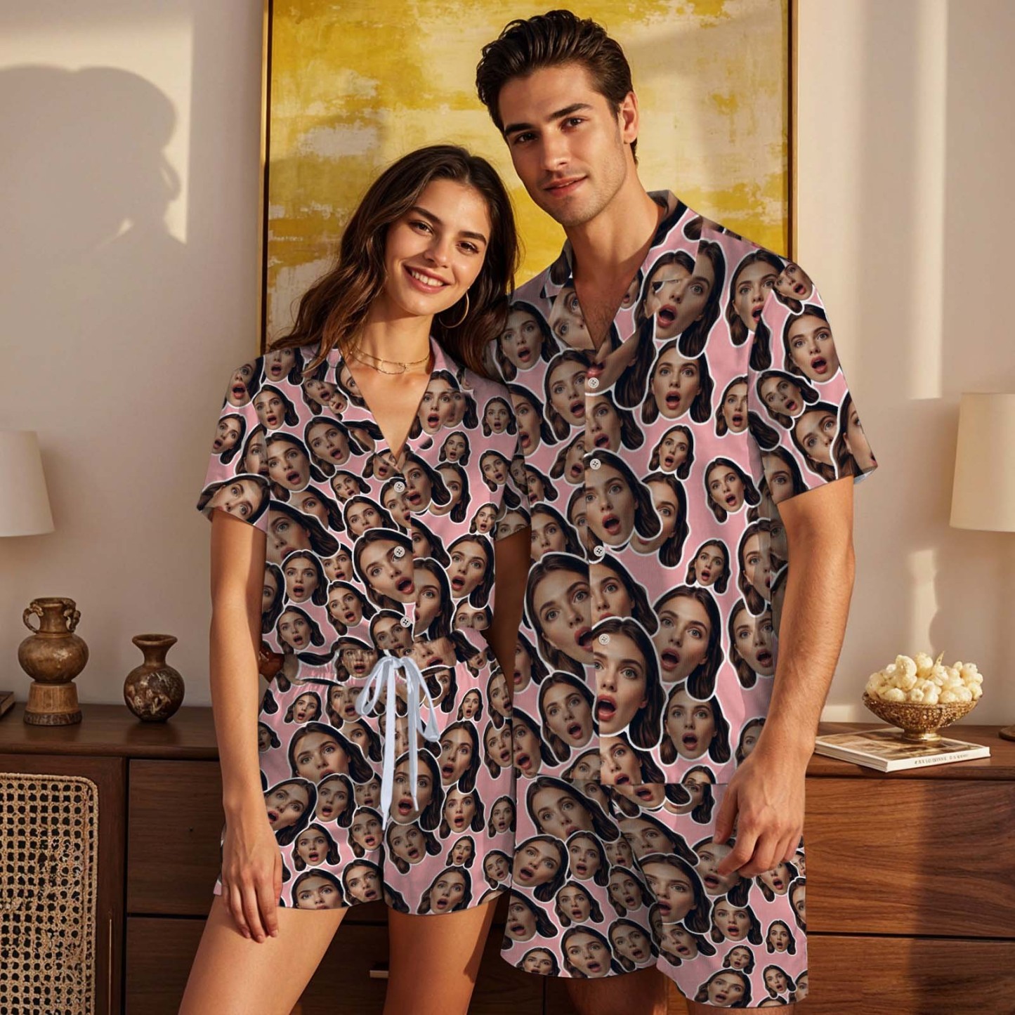 Custom Face Short Sleeved Pajamas Personalised Women's Sleepwear Love Gifts For Her - GetPhotoSocksUk