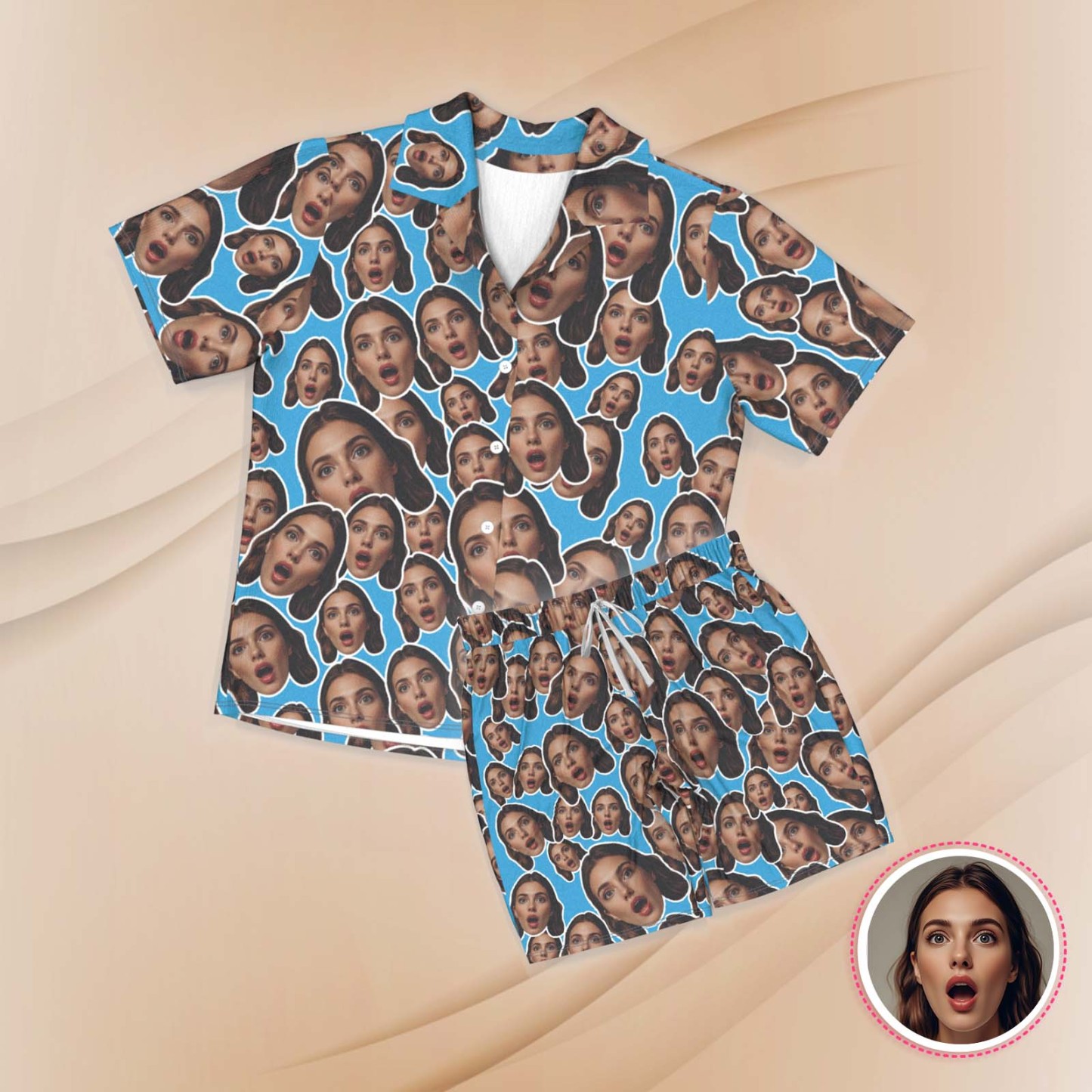 Custom Face Short Sleeved Pajamas Personalised Women's Sleepwear Love Gifts For Her - GetPhotoSocksUk