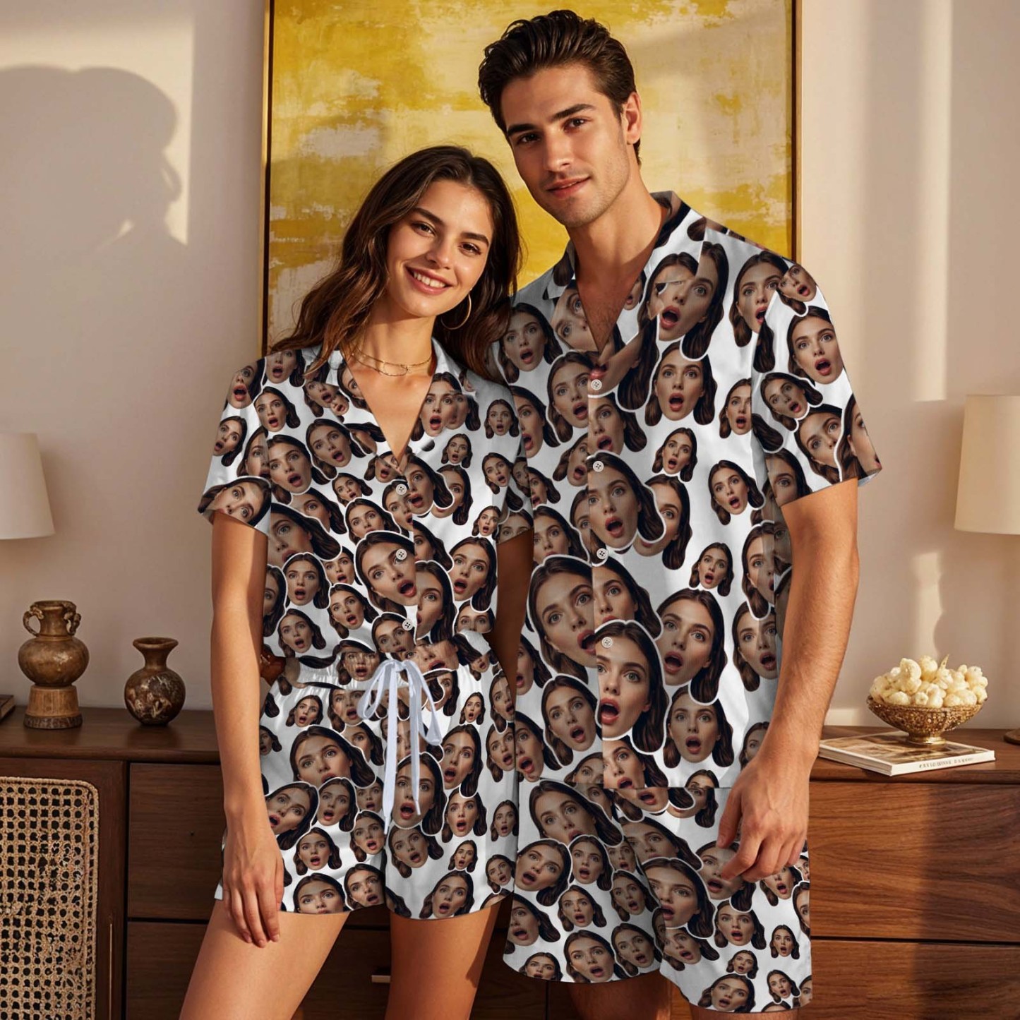 Custom Face Short Sleeved Pajamas Personalised Women's Sleepwear Love Gifts For Her - GetPhotoSocksUk