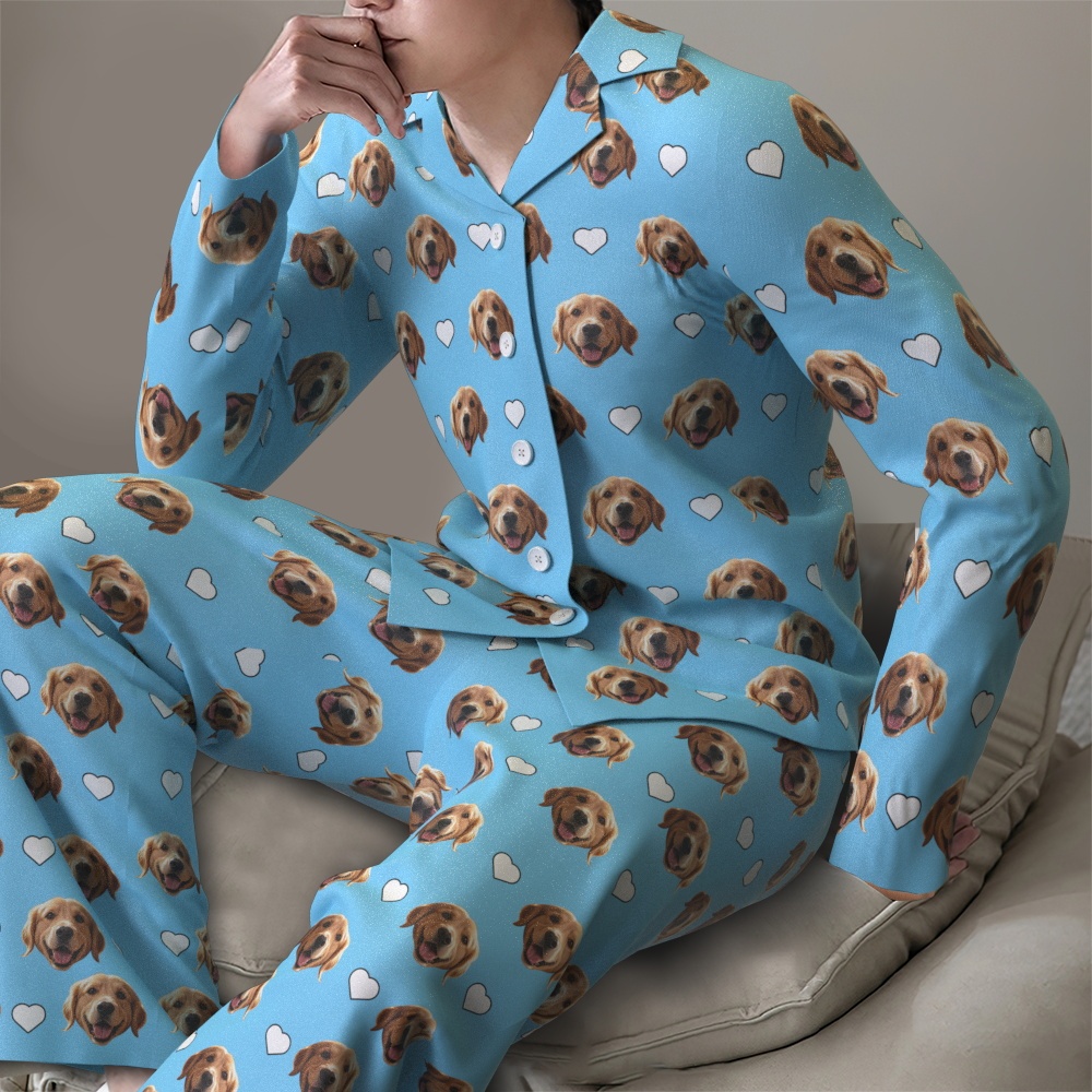 Custom Face Long Sleeve Pajamas Sleepwear Set Personalized Photo Heart Pajamas - GetPhotoSocksUk