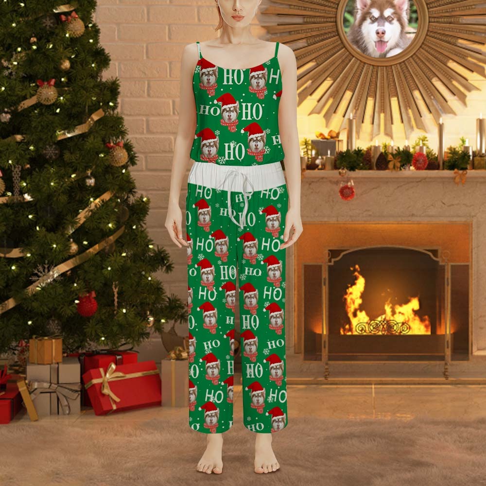 Custom Face Pajama Women's Christmas Sleepwear Santa Hat -