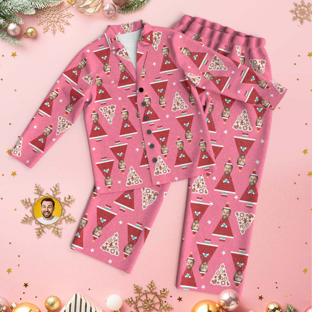 Custom Face Christmas House Pajamas Personalized Pink Santa Pajamas Women Men Set Christmas Gift -