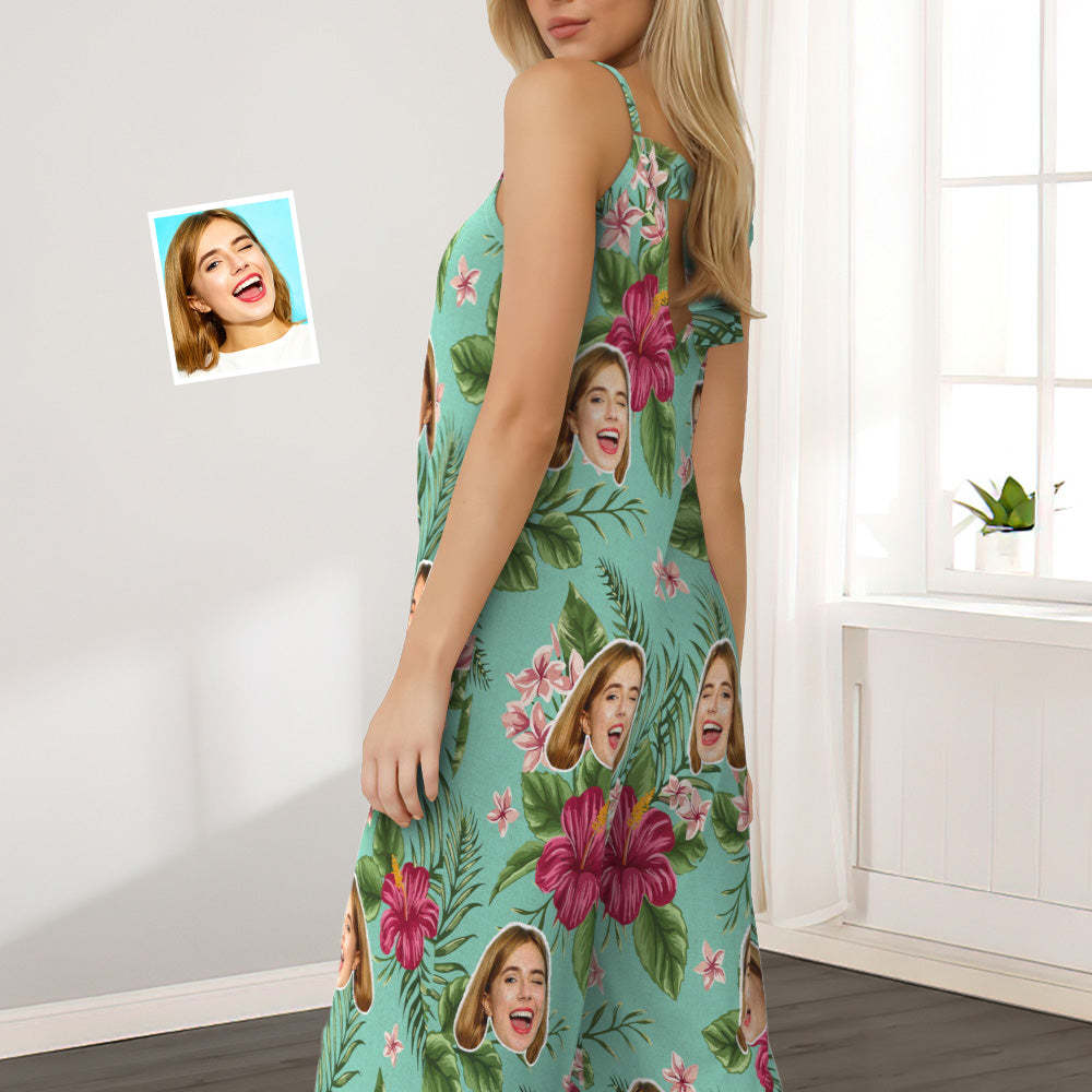 Custom Face Loose Jumpsuit With Wide Leg Tropical Flowers Rompers -