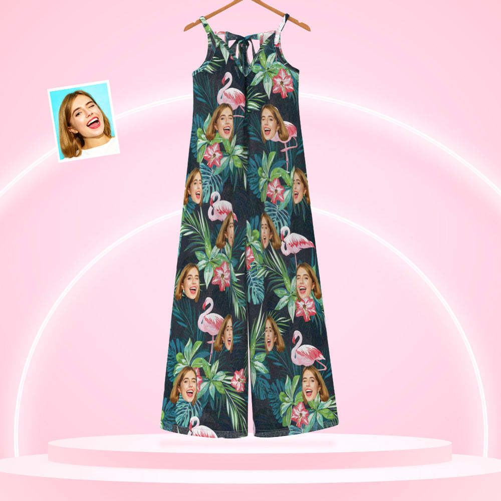 Custom Face Loose Jumpsuit With Wide Leg Flamingo Rompers -