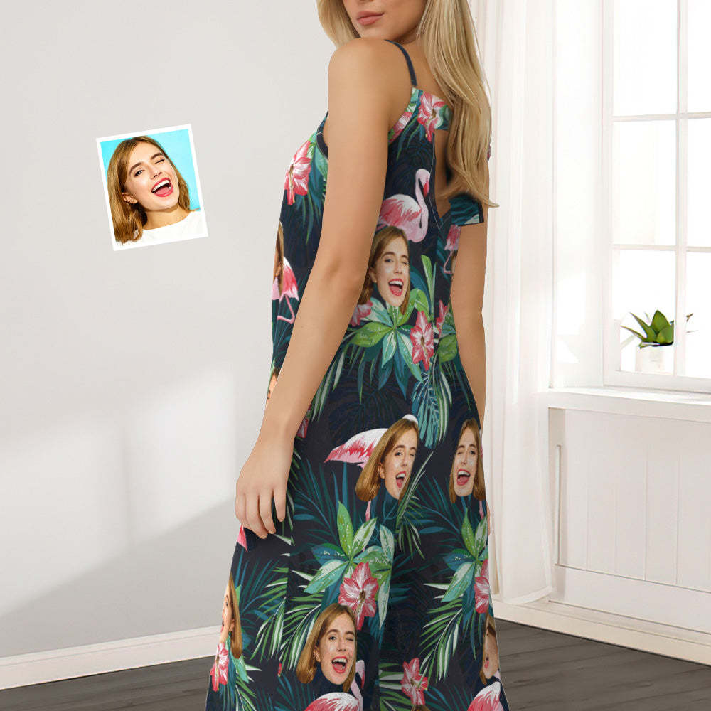 Custom Face Loose Jumpsuit With Wide Leg Flamingo Rompers -