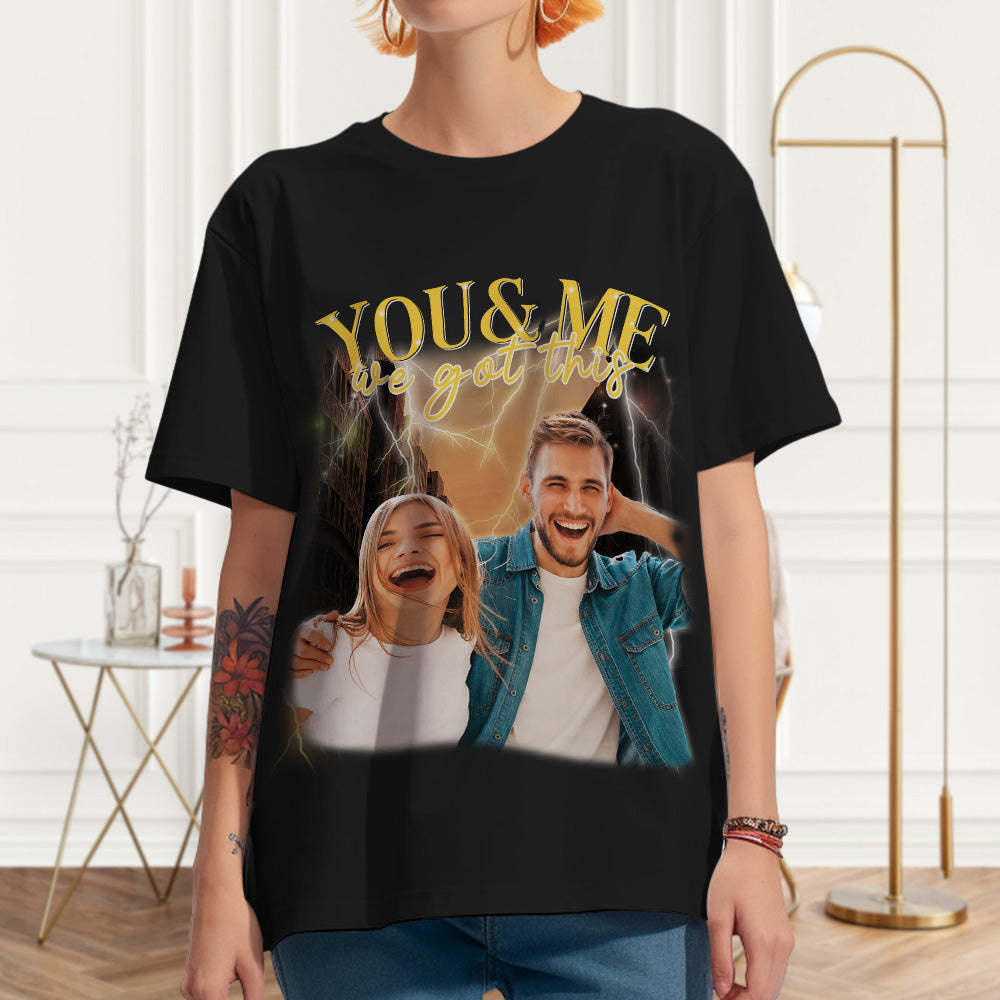 Custom Photo Vintage Tee Personalized Couple Name T-shirt - MyFaceSocks