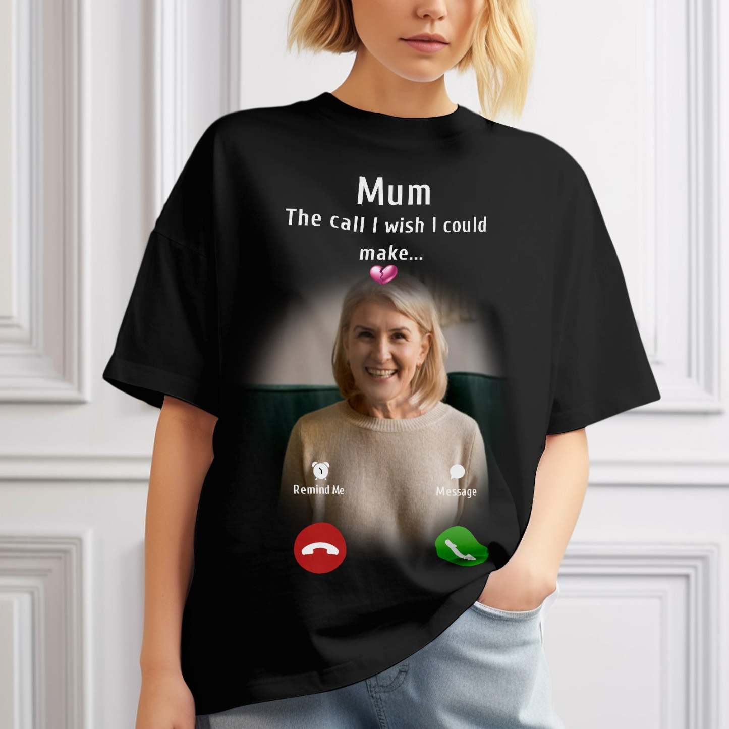 Custom Photo Memorial Mom T-shirt Memorial Gift Idea Personalized Shirt The Call I Wish I Could Make - GetPhotoSocksUk