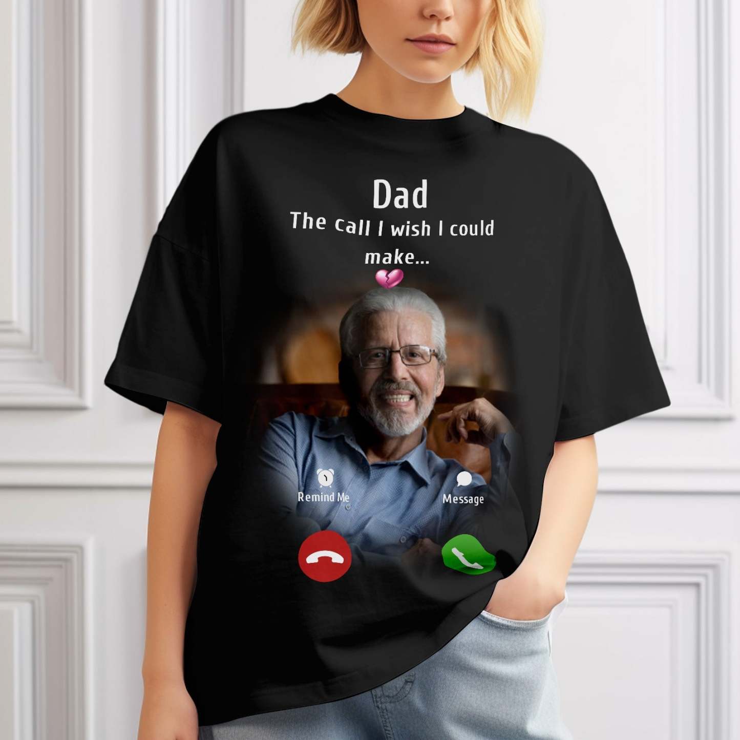 Custom Photo Memorial Mom T-shirt Memorial Gift Idea Personalized Shirt The Call I Wish I Could Make - GetPhotoSocksUk