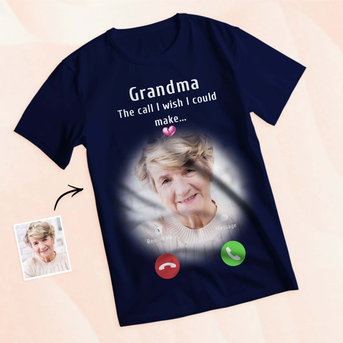 Custom Photo Memorial Mom T-shirt Memorial Gift Idea Personalized Shirt The Call I Wish I Could Make - GetPhotoSocksUk