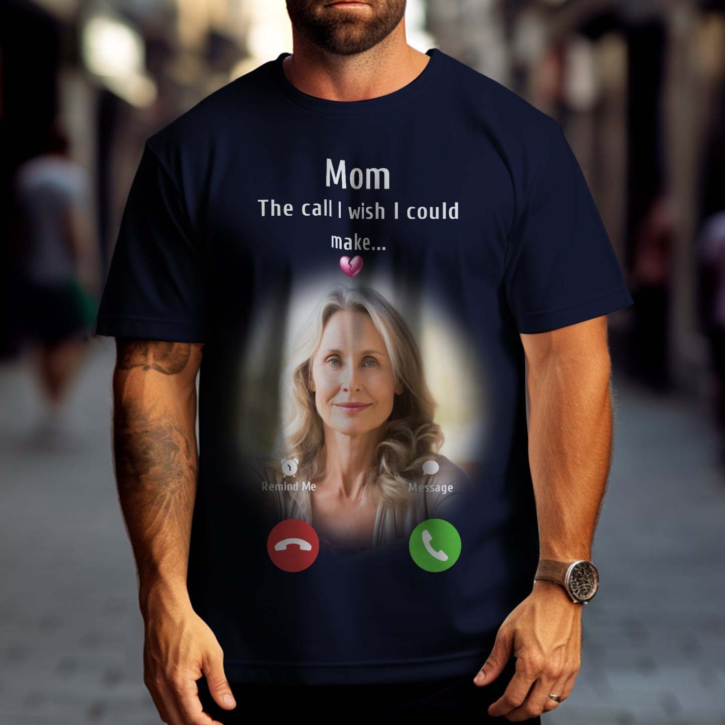 Custom Photo Memorial Mom T-shirt Memorial Gift Idea Personalized Shirt The Call I Wish I Could Make - GetPhotoSocksUk
