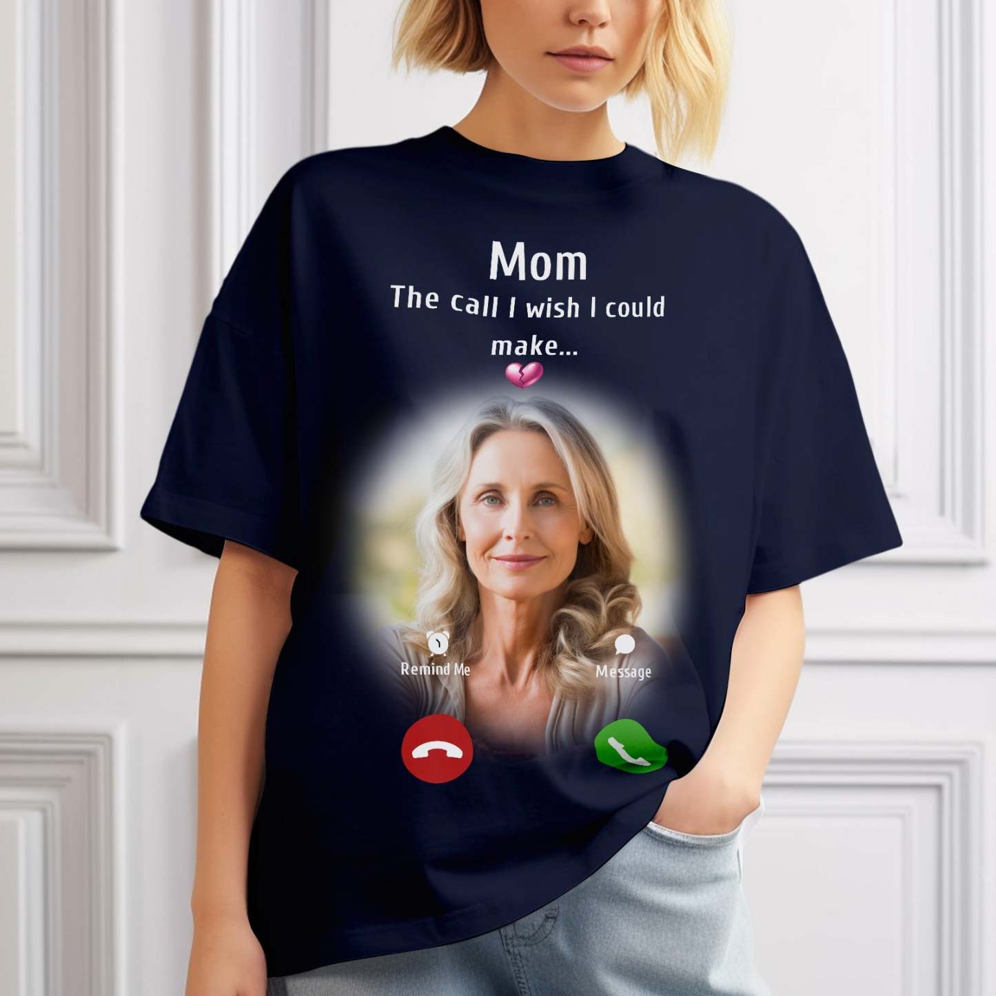 Custom Photo Memorial Mom T-shirt Memorial Gift Idea Personalized Shirt The Call I Wish I Could Make - GetPhotoSocksUk