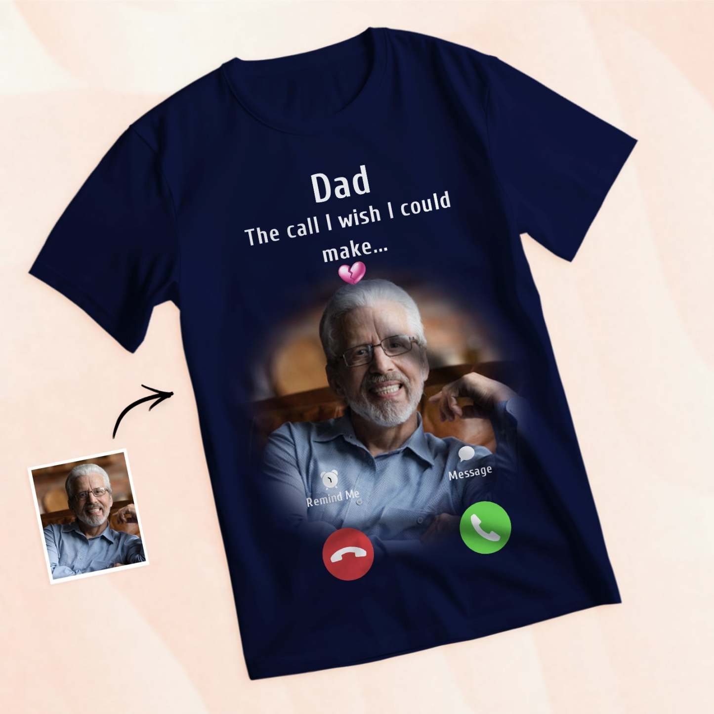 Custom Photo Memorial Mom T-shirt Memorial Gift Idea Personalized Shirt The Call I Wish I Could Make - GetPhotoSocksUk