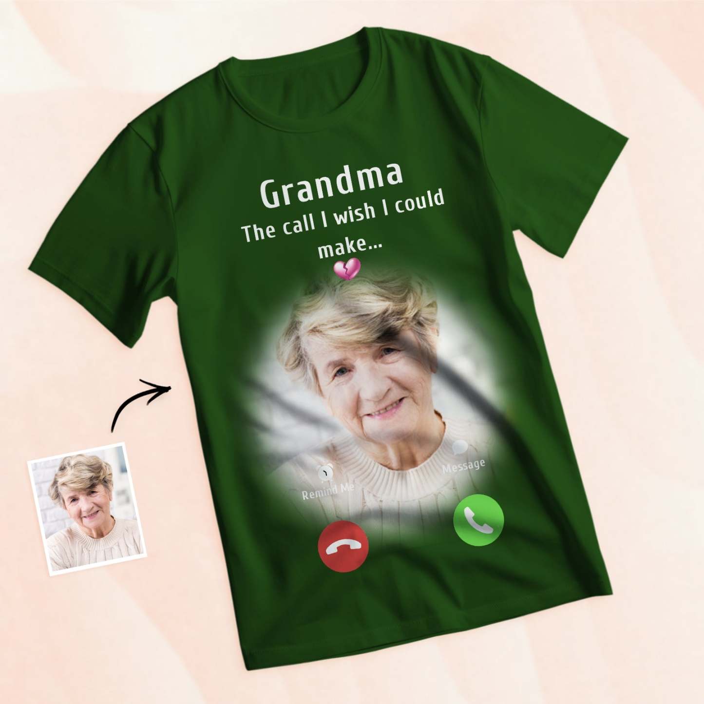 Custom Photo Memorial Mom T-shirt Memorial Gift Idea Personalized Shirt The Call I Wish I Could Make - GetPhotoSocksUk