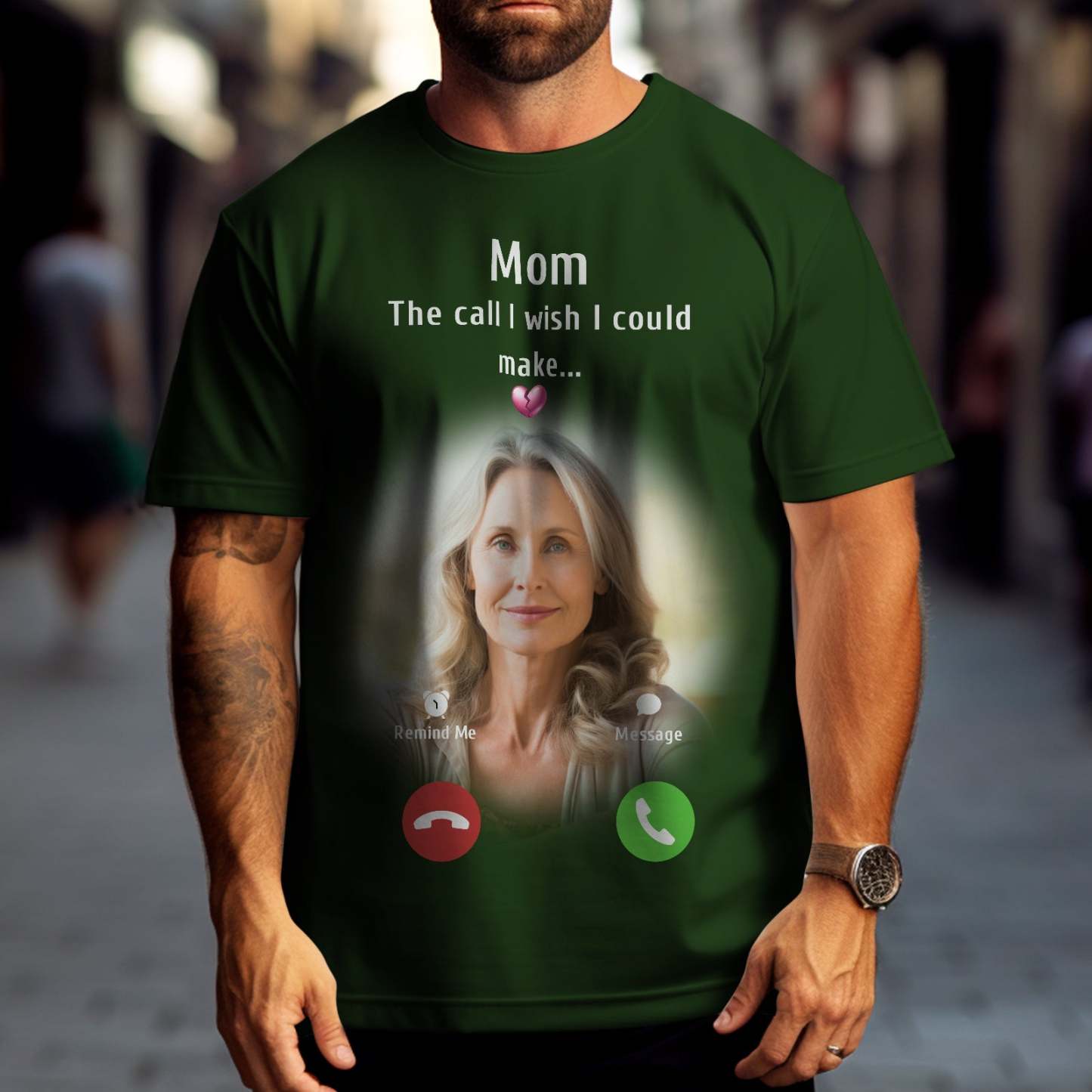 Custom Photo Memorial Mom T-shirt Memorial Gift Idea Personalized Shirt The Call I Wish I Could Make - GetPhotoSocksUk
