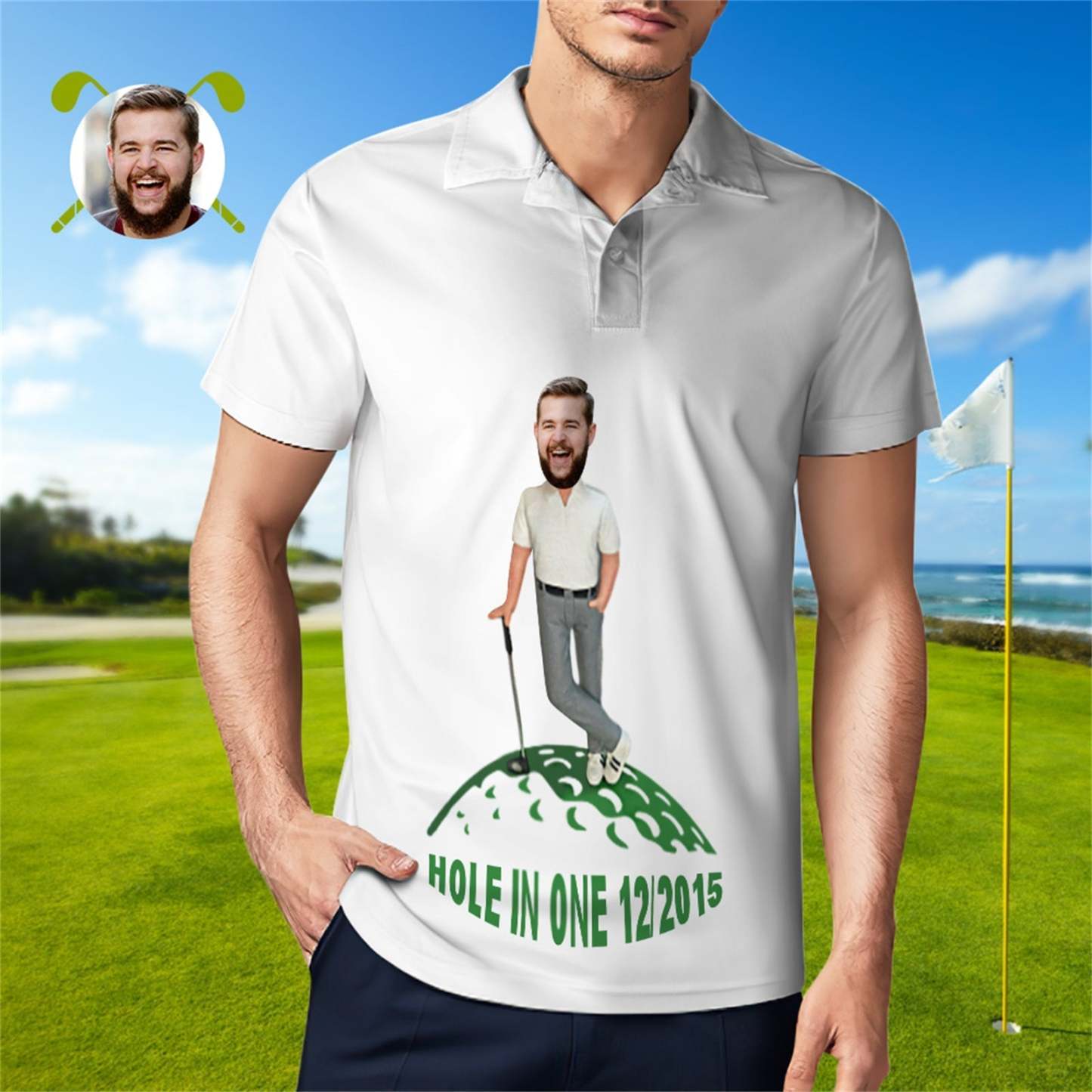 Custom Face Polo Shirt For Men Hole In One Golf Polo Shirt Gift For Golfer - GetPhotoSocksUk