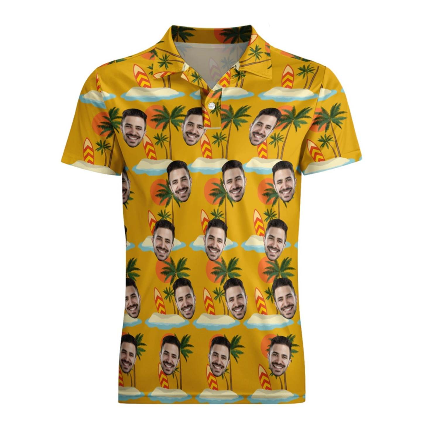 Custom Face Polo Shirt For Men Coconut Tree Beach Shirt Hawaiian Golf Shirts - GetPhotoSocksUk