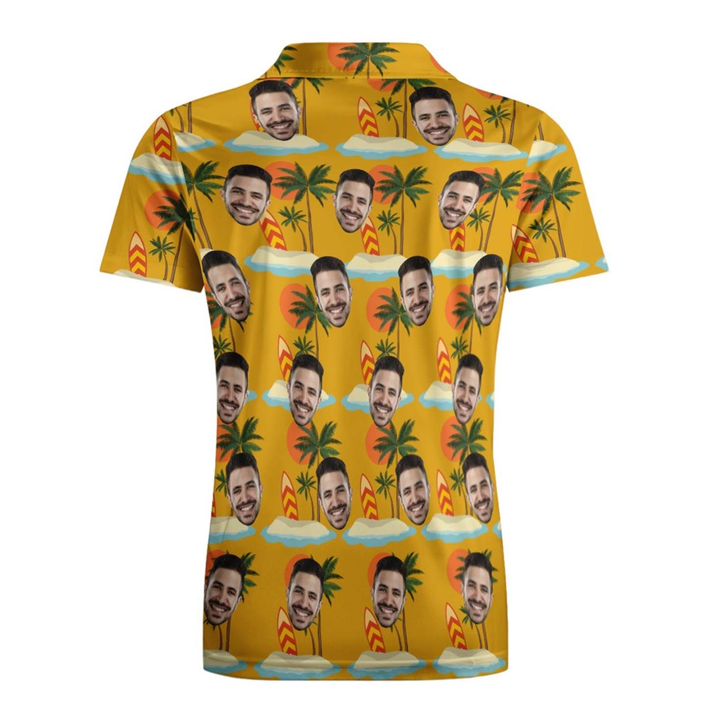 Custom Face Polo Shirt For Men Coconut Tree Beach Shirt Hawaiian Golf Shirts - GetPhotoSocksUk