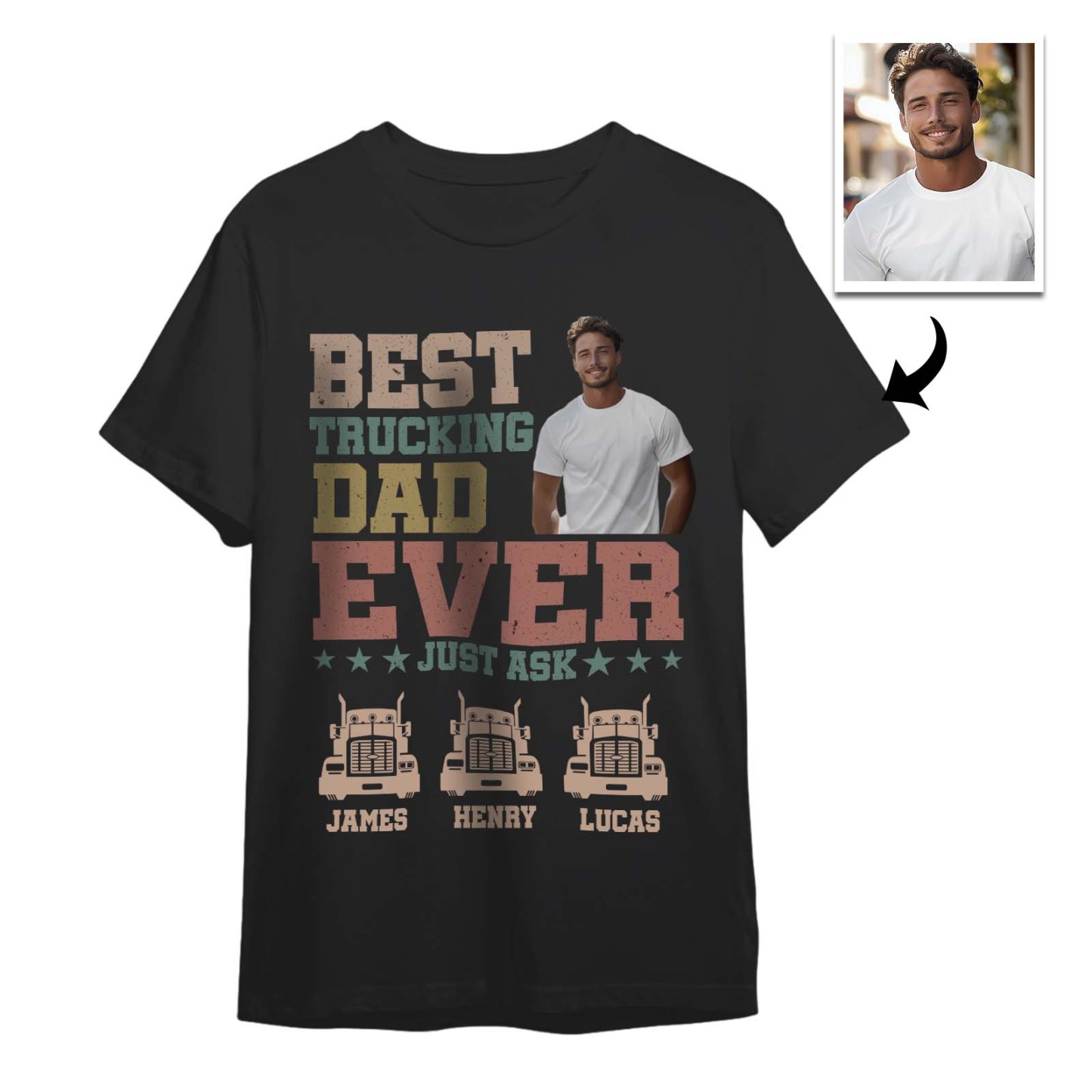 Custom Photo Text T-Shirt Personalized T-Shirt With Best Dad Ever Father's Day Gift - GetPhotoSocksUk