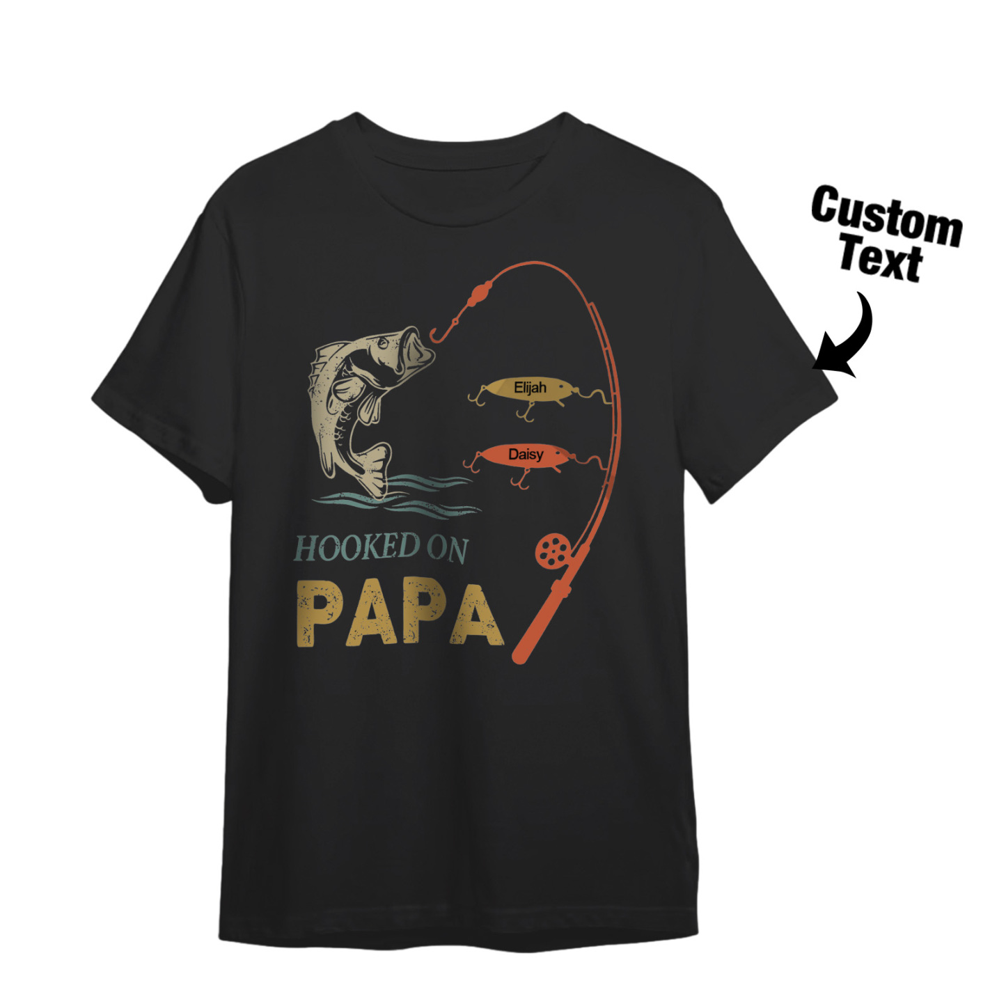 Custom Name T-Shirt Personalized T-Shirt HOOKED ON PAPA Father's Day Gift Family T-Shirt - GetPhotoSocksUk