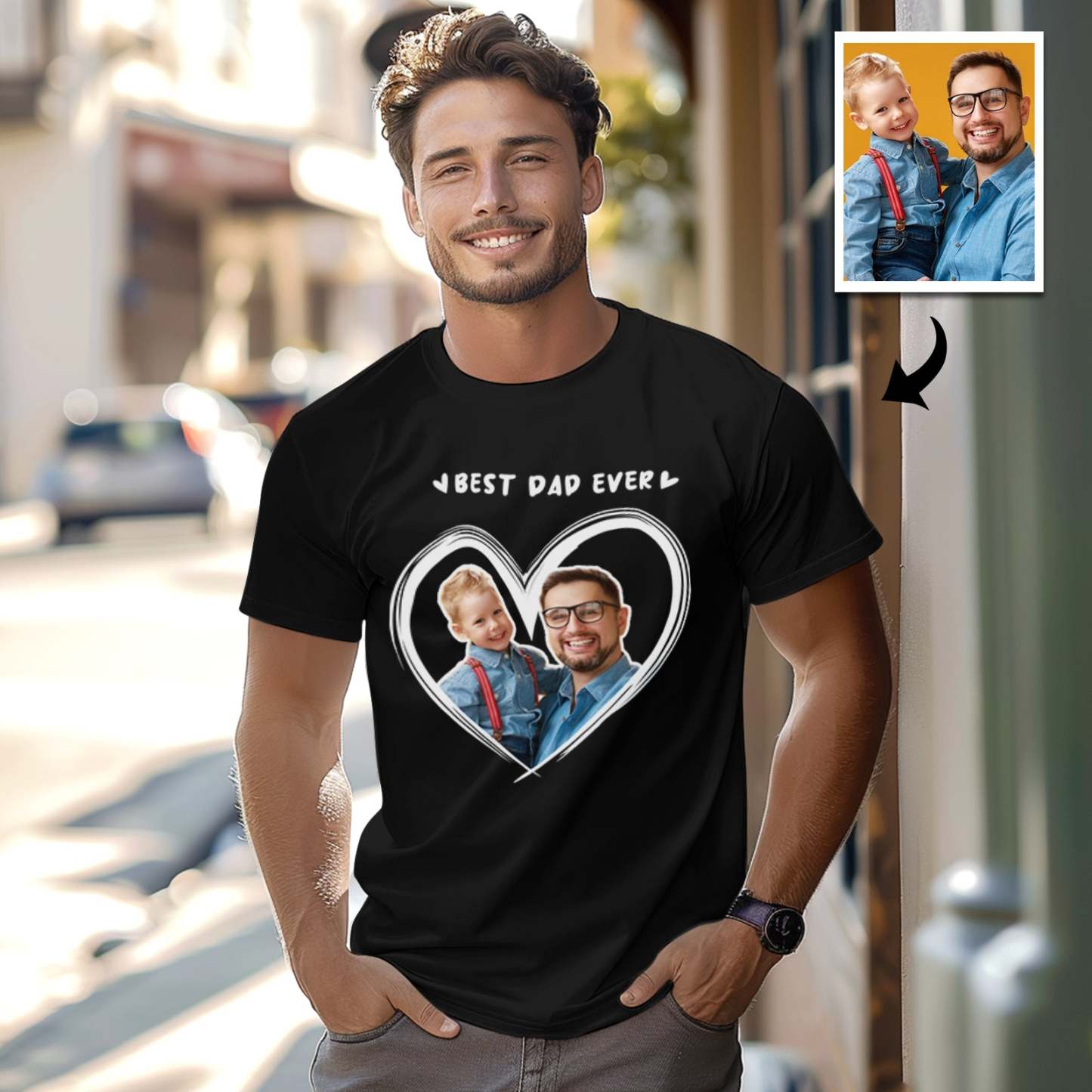 Custom Photo T-Shirt With Best Dad Ever Personalized Photo Men's T-Shirts Father's Day Gifts - GetPhotoSocksUk