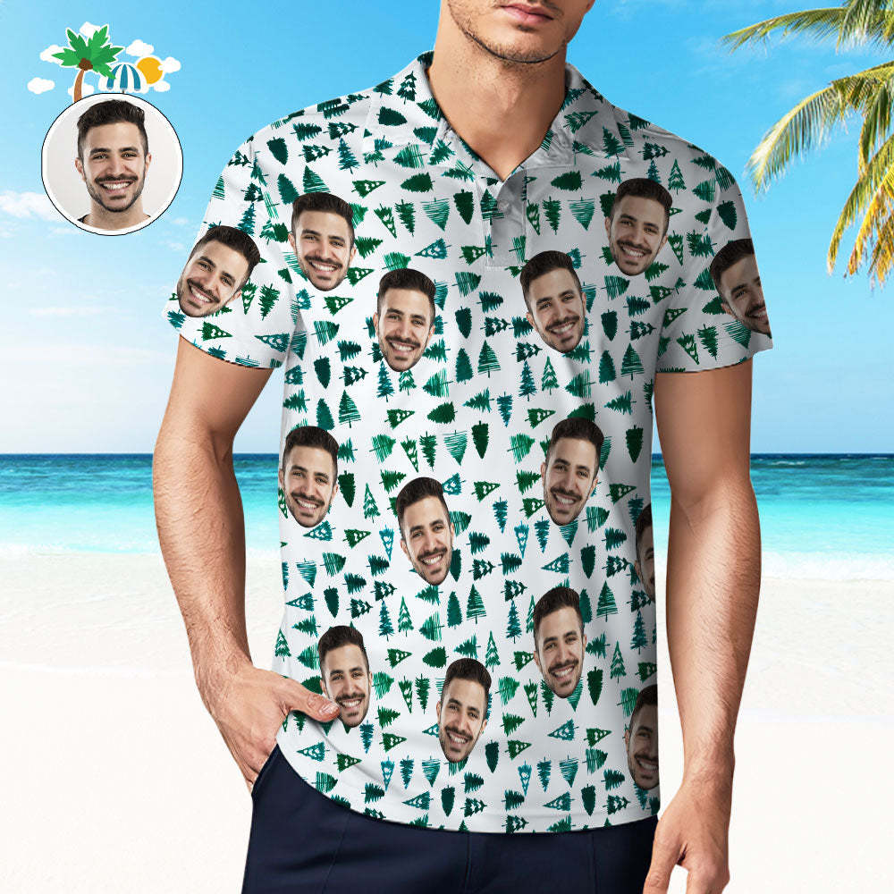 Custom Mens Face Hawaiian Polo Shirt Pines Polo Shirt - GetPhotoSocksUk