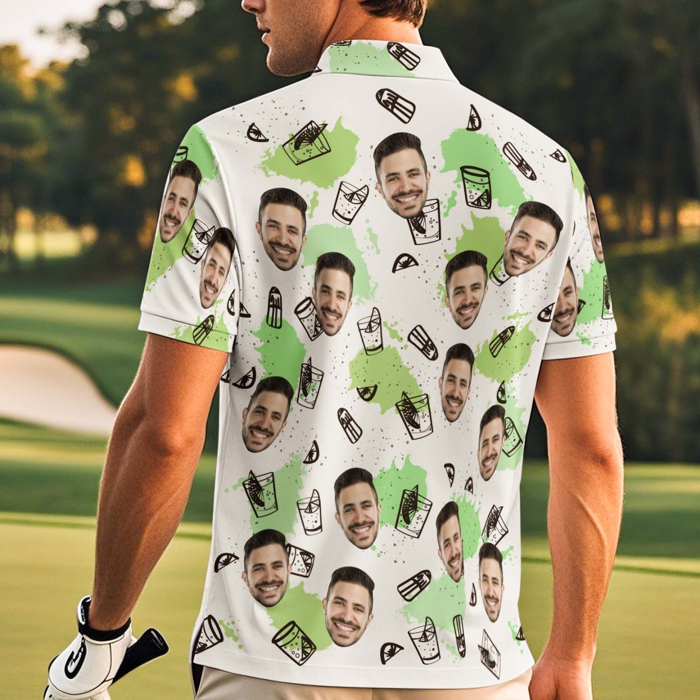 Custom Face Polo Shirt Wine Glasses Green Polo Shirt - GetPhotoSocksUk