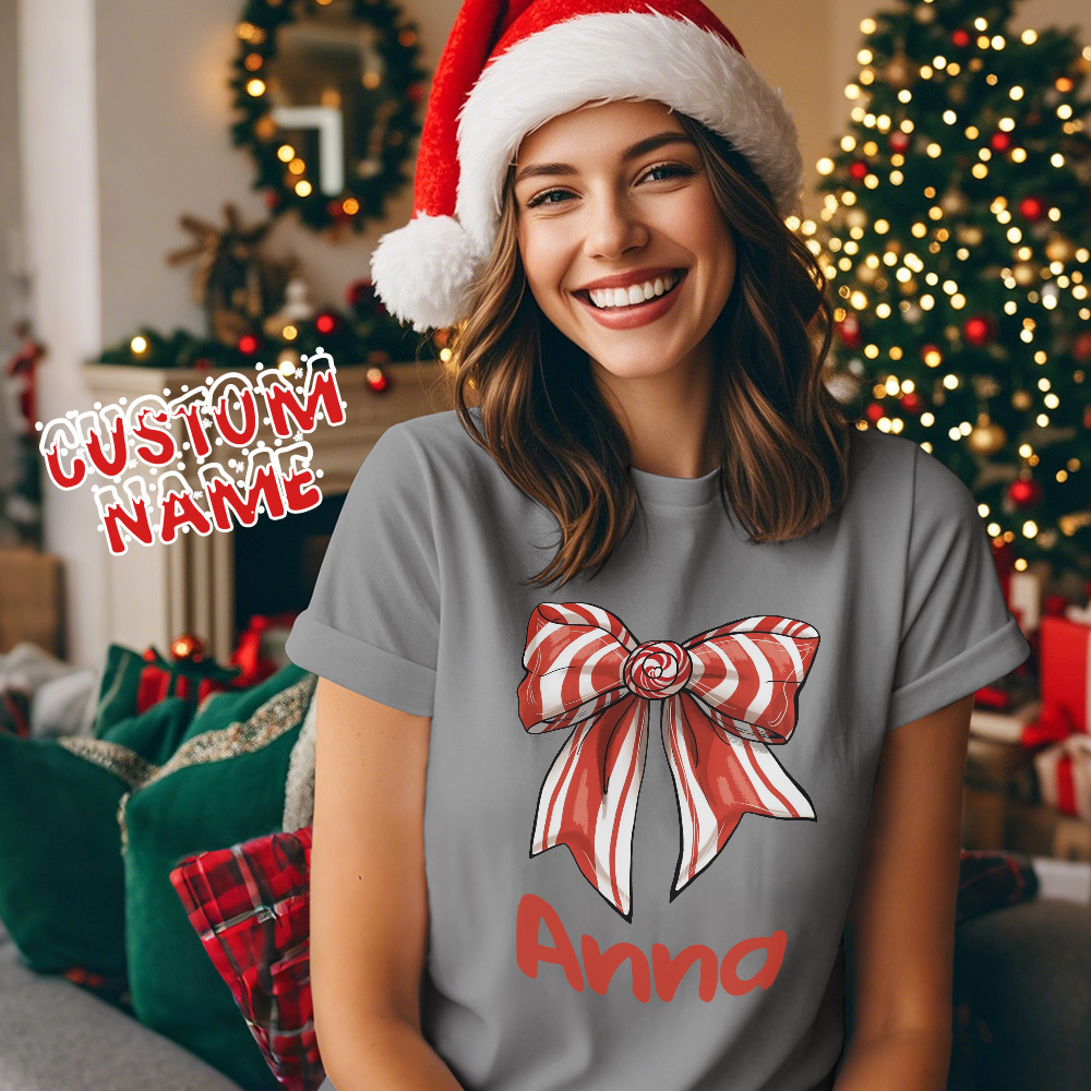 Custom Text T-shirts Christmas Bowknot T-shirt Gift for Family - GetPhotoSocksUk
