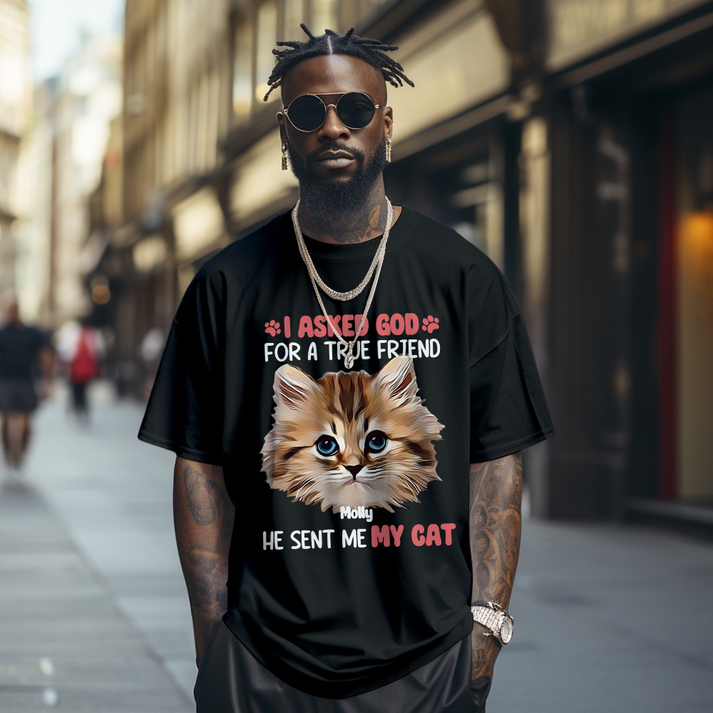 Personalized Cats Photo Vintage T-shirts Cute Pets Custom Photo Tee Unique Gift - GetPhotoSocksUk
