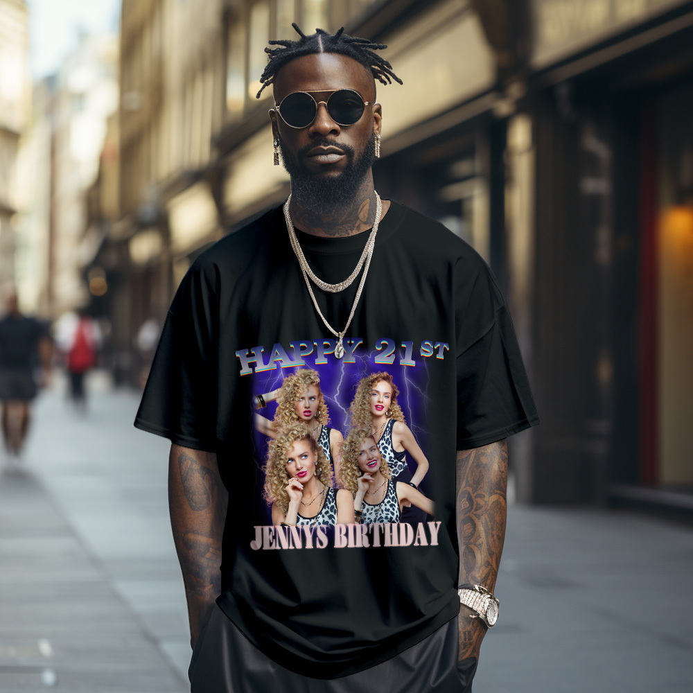 Custom 21st Birthday Photo Shirt Vintage Graphic T-Shirt Birthday Gift - GetPhotoSocksUk