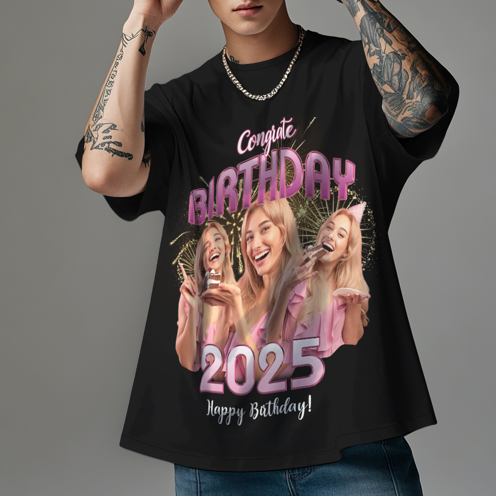 Custom Photo Vintage Retro Birthday T-Shirt Personalized Photo Tshirt Birthday Gift - GetPhotoSocksUk