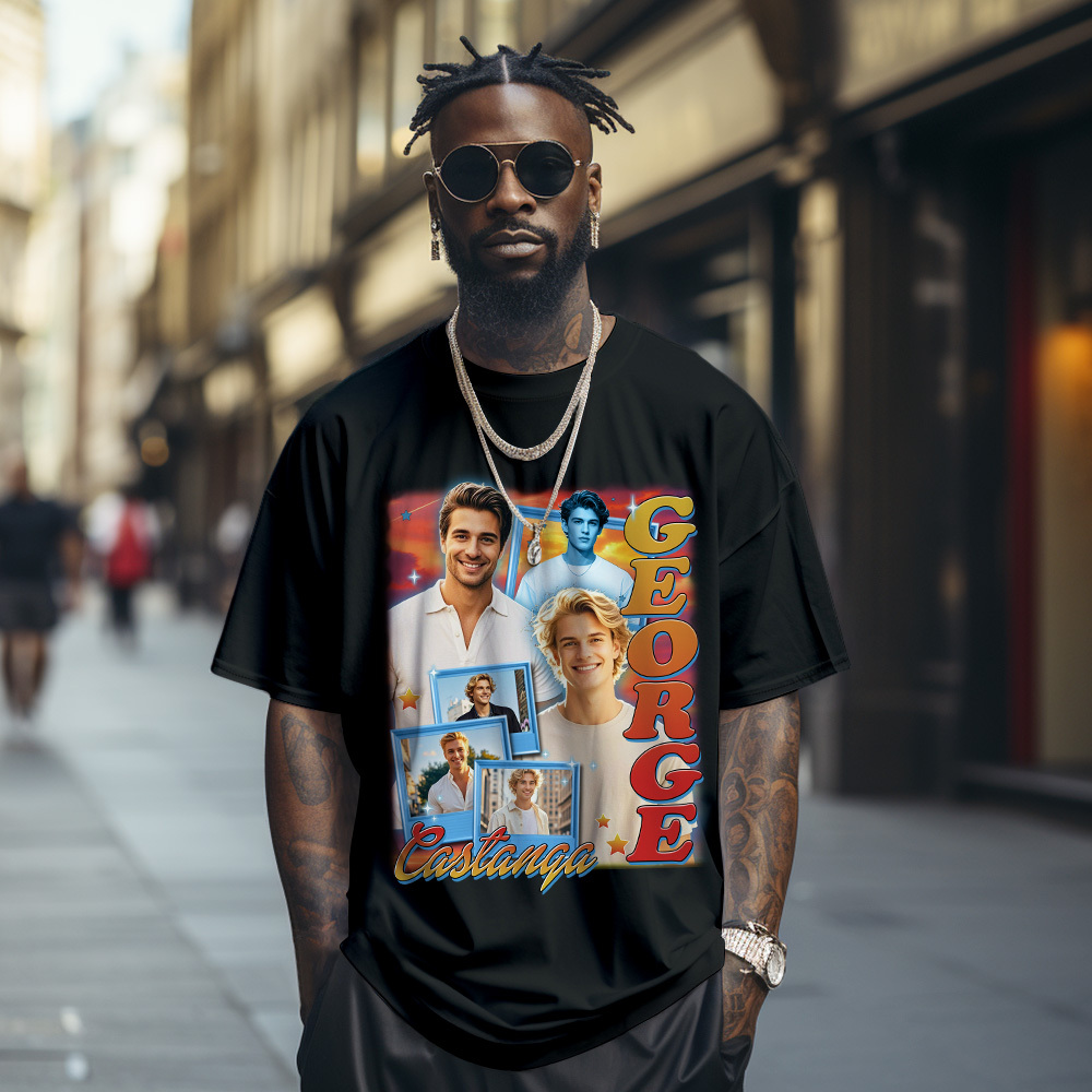 Custom Vintage Photo Tee Personalized Retro T-Shirts for Gift 90s Vintage - GetPhotoSocksUk