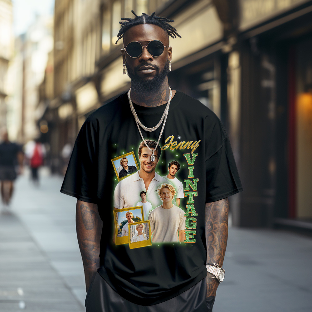 Custom Vintage Photo Tee Personalized Retro T-Shirts for Gift 90s Vintage Gifts for Lover - GetPhotoSocksUk