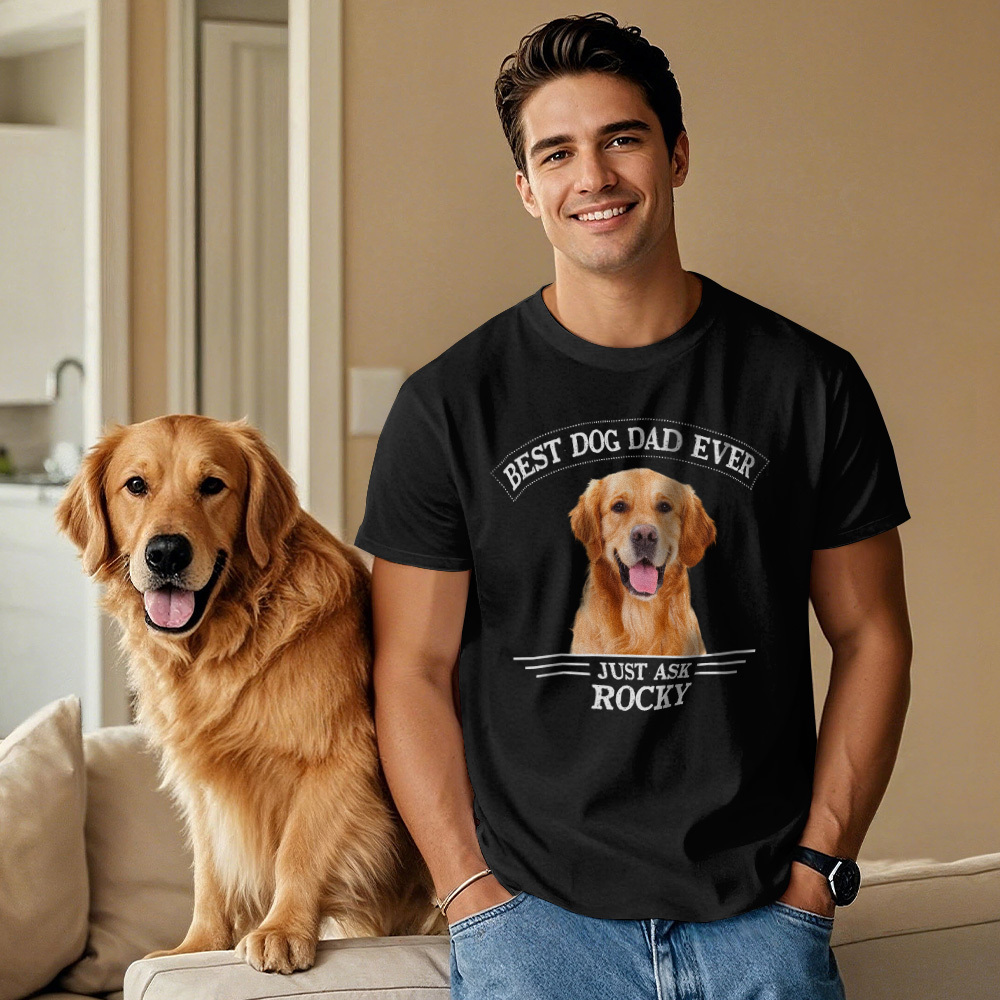 Custom Photo Vintage T-Shirt Personalized Dog Dad Vintage Tee Gift Idea - GetPhotoSocksUk